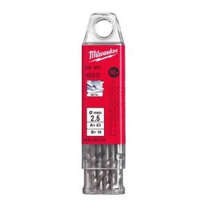 Burghie scurte MILWAUKEE HSS Ground pentru metal - DIN 1897 Ø 2.5x14x43 mm - set 10 buc - Img 2