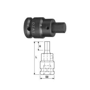 Cap cheie tubulara de impact OZAT 3/4" cu profil hexagon exterior, 2 piese 7/8" L84mm