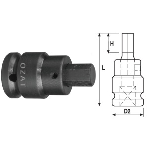 Cap cheie tubulara de impact OZAT 3/4" cu profil hexagon exterior, 2 piese 10mm L69mm