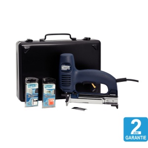 Capsator electric Rapid R553 kit cu servieta metalica pentru tapiterie, reglare forta impact, sistem siguranta tragaci, capse 53 8-20mm, cuie 8 15-20 mm 10642912 - Img 2