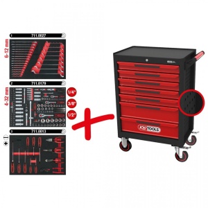 Carucior de atelier KS TOOLS ECOline cu 7 sertare si 215 unelte premium - Img 1