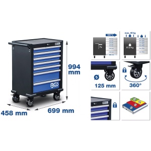 Carucior pentru scule BGS 7 sertare 699x458x994 mm - Img 2