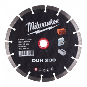 Discuri diamantate DUH Milwaukee, beton armat, pavaj, zidarie (Diametru interior disc (mm): 22.23, Tip: DUH 230, Diametru disc (mm): 230, Înălțime segment (mm): 10)