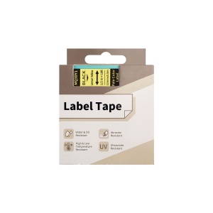 Etichete AIMO universale 12mm x 5.5m, negru galben pastel, poliester adezive, transfer termic, AIMO D1600, MQ3DY1 - Img 2
