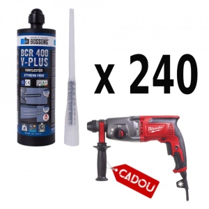 Kit 240 ancore chimice 400 ml Bossong BCR 400 V-Plus + cap mixare + CADOU ciocan rotopercutor 2.4 jouli