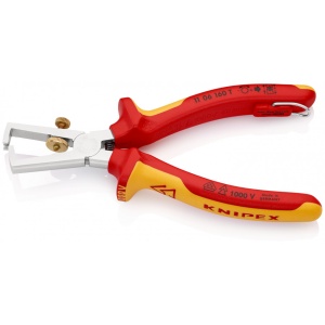 KNIPEX 11 06 160 T Clește dezizolator Cu arc de deschidere, universal izolat cu manșoane-multicomponent, verificat de VDE, cu cârlig de fixare integrat, izolat, pentru montarea unei siguranțe împotriva căderii cromat 160 mm - Img 2