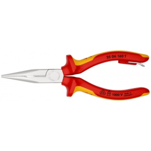 KNIPEX 25 06 160 T Clește plat-rotund cu tăiș (patent cu cioc drept) izolat cu manșoane-multicomponent, verificat de VDE, cu cârlig de fixare integrat, izolat, pentru montarea unei siguranțe împotriva căderii cromat 160 mm - Img 3