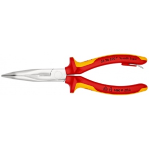 KNIPEX 26 26 200 T Clește plat-rotund cu tăiș (patent cu cioc angular) izolat cu manșoane-multicomponent, verificat de VDE, cu cârlig de fixare integrat, izolat, pentru montarea unei siguranțe împotriva căderii cromat 200 mm - Img 3