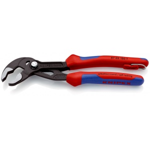 KNIPEX 87 02 180 T Cobra® Clește high tech pentru pompe de apă cu manşoane multicomponent, cu cârlig de fixare integrat pentru montarea unei siguranţe împotriva căderii bonderizat în culoarea gri 180 mm - Img 2