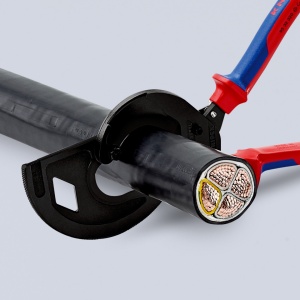 KNIPEX 95 32 320 Foarfeca pentru cabluri (principiul clichetului, 3 trepte) cu manşoane multicomponent vopsit negru 320 mm - Img 4