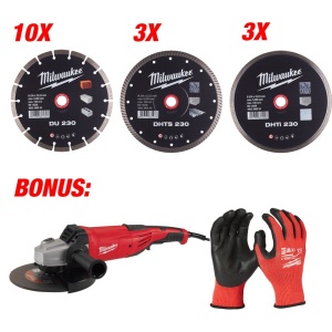 Pachet 16 discuri diamantate 230 mm, BONUS flex Milwaukee 2200 W + manusi de lucru