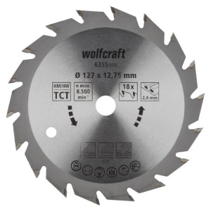 Panza pentru fierastrau circular Wolfcraft 6355000, diametru 127 mm, diametru interior disc 12.75 mm, latime taiere 2.4 mm, 18 dinti, seria verde. - Img 1