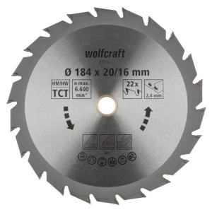 Panza pentru fierastrau circular Wolfcraft 6373000, diametru 184 mm, diametru interior disc 16 mm, latime taiere 2.4 mm, 22 dinti, seria verde. - Img 1