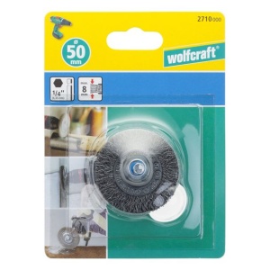 Perie tip disc cu fir ondulat Wolfcraft 2710000, D 50 mm, tija hexagonala 1/4", grosime sarma 8 mm - Img 2