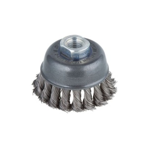 Perie Wolfcraft 2125000, tip oala, D 75 mm, pentru polizoare unghiulare, sarma rasucita, filet M14