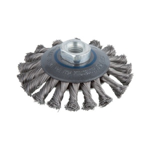 Perie Wolfcraft 2153000, tip disc conic, D 100 mm, pentru polizoare unghiulare, impletita, filet M14 - Img 1