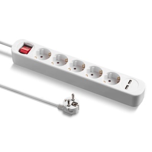 Prelungitor cu comutator, 5 prize + 2 USB, 3x1.5mm / 1.5m, 230V, Trotec, tip PVH5 - Img 1
