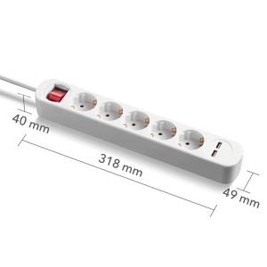 Prelungitor cu comutator, 5 prize + 2 USB, 3x1.5mm / 1.5m, 230V, Trotec, tip PVH5 - Img 2