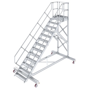Scara cu podest mobila, cu trepte pe o parte, 13 trepte, latime trepte 600mm, 45° - Img 1