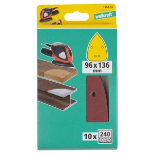Set 10 foi abrazive Wolfcraft 1764000, Gr. 240, perforate, cu scai, 136x96 mm - Img 2