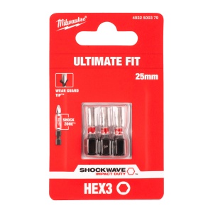Set 3 biti de impact Milwaukee Shockwave Impact Duty™, Hex3mmx25mm - Img 2