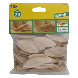 Set 50 placute din lemn pentru imbinare, tip biscuite nr. 20 Wolfcraft 2923000 dimensiuni 61x23x4 mm, pentru materiale cu grosimi mai mari de 16 mm - Img 2