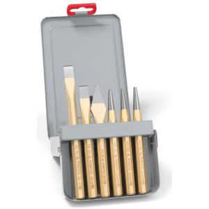 Set cu scule de lovire Rennsteig, dălți, punctatoare, în cutie metalică, 6 piese