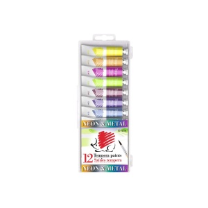 Acuarele tempera ICO Arici Neon și Metal 12 ml 12 culori/set