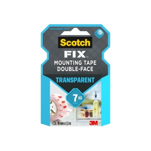 Bandă dublu adezivă transparentă pentru montare, 19 mm x 1,5 m, 3M Scotch-Fix™