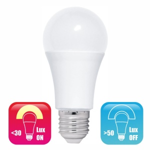 Bec LED cu Fotocelula model glob A60 9W=85W 6400k lumina rece