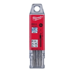 Burghie scurte MILWAUKEE HSS Ground pentru metal - DIN 1897 Ø 3x16x46 mm - set 10 buc - Img 2