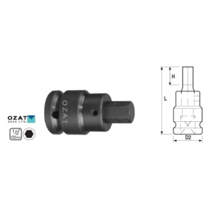 Cap cheie tubulara impact OZAT 1/2", profil hexagon exterior 3/16" L54mm