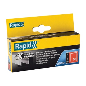 Capse Rapid 53 8 otel inoxidabil, sarma subtire, decoratiuni, 2500 cutie carton 23808000