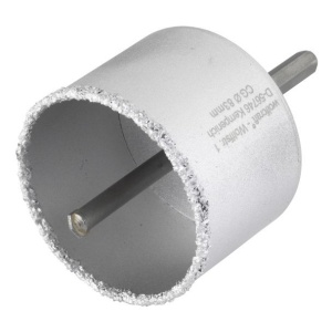 Carota diamantata cu acoperire tungsten Wolfcraft 3898000, diametru D 83 mm, adancime de taiere 55 mm, cu ax hexagonal si burghiu de centrare HM, D 8 mm