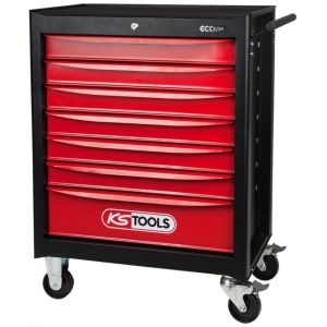 Cărucior de atelier KS TOOLS ECOline NEGRU/ROȘU cu 7 sertare și 215 unelte premium - Img 1