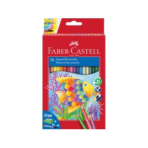 Creioane colorate hexagonale acuarelă + pensulă Faber-Castell 36 culori/set - Img 1