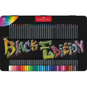 Creioane colorate triunghiulare black edition cutie metal Faber-Castell 36 culori/set