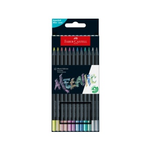 Creioane colorate triunghiulare black edition metalizate Faber-Castell 12 culori/set