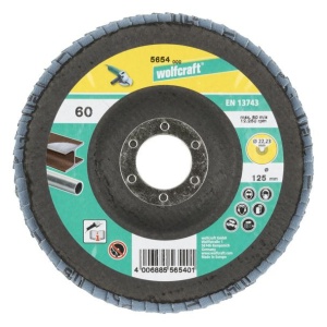Disc lamelar Wolfcraft 5654000, granulatie 60, profil convex, zirconiu, 125X22.23 mm - Img 2