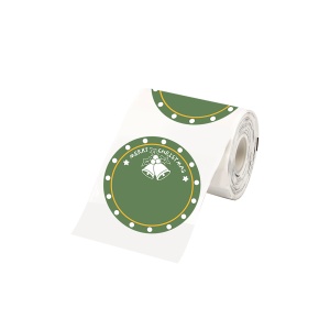 Etichete rotunde plastic verde Clopotei Craciun O 50 mm pentru imprimanta AIMO Phomemo M110 M200 M220 140HF - Img 1