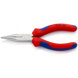 KNIPEX 25 05 140 Clește plat-rotund cu tăiș (patent cu cioc drept) cu manşoane multicomponent cromat 140 mm