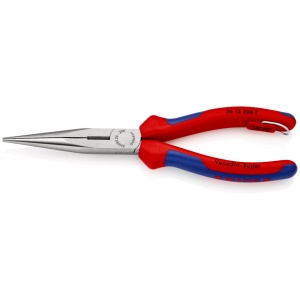 KNIPEX 26 12 200 T Clește plat-rotund cu tăiș (patent cu cioc angular) cu manşoane multicomponent, cu cârlig de fixare integrat pentru montarea unei siguranţe împotriva căderii vopsit negru 200 mm
