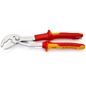 KNIPEX 87 26 250 T Cobra® VDE Clește high tech pentru pompe de apă, izolat izolat cu manșoane-multicomponent, verificat de VDE, cu cârlig de fixare integrat, izolat, pentru montarea unei siguranțe împotriva căderii cromat 250 mm - Img 2