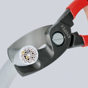 KNIPEX 95 12 200 Foarfece de tăiat cabluri cu tăiș dublu cu manşoane multicomponent brunat 200 mm - Img 4
