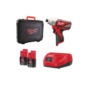 Masina de insurubat impact 1/4″ Milwaukee M12 BID-202C, cuplu 112 Nm, livrata cu acumulatori, valiza
