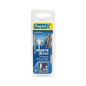 Nituri Rapid otel inoxidabil diametru 4.8mm x 18mm, burghiu metal HSS inclus, 50buc set, 5000397