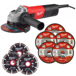 Pachet polizor 800 W, disc 125 mm + 3 discuri diamantate + 5 discuri abrazive pentru metal/inox