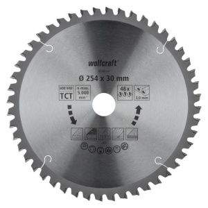 Panza pentru fierastrau circular de masa Wolfcraft 6548000, diametru 254 mm, diametru interior disc 30 mm, latime taiere 3.0 mm, 48 dinti, seria orange.