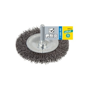 Perie tip disc cu fir ondulat Wolfcraft 8470000, D 75 mm, tija cilindrica D 6 mm, grosimea sarmei 7 mm - Img 2
