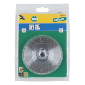 Perie Wolfcraft 2705000, tip disc conic, D 100 mm, pentru polizoare unghiulare, filet M14 sarma ondulata - Img 3